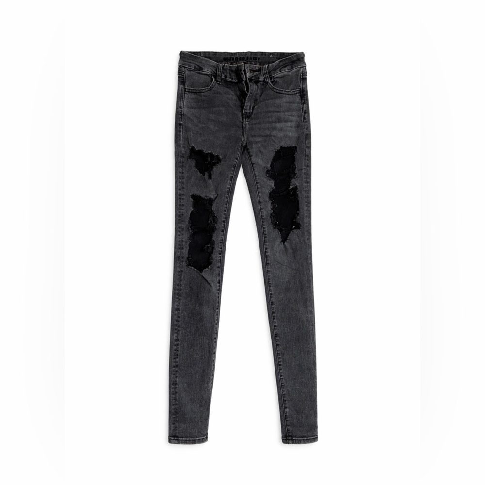 American Eagle Outfitters Women's Charcoal Black Ripped Skinny Jeans